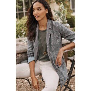 NWT J. Jill  L Coriander Multi  Linen Blend Plaid Print $179 Oversized Academia